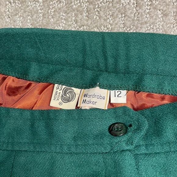 Vintage Wardrobe Maker Green Wool Pleated Pant size 12 Made in USA - Picture 2 of 4